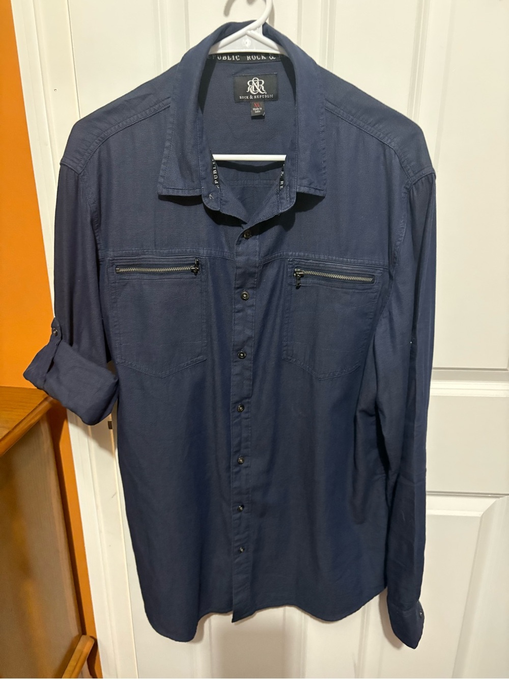 Rock & Republic Navy Blue Lightweight Button-Front Utility Shirt Jacket